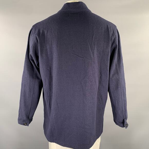 THE LOST EXPLORER Chest Size L Navy Distressed Wool  Cotton Shawl Jacket - Picture 4 of 7